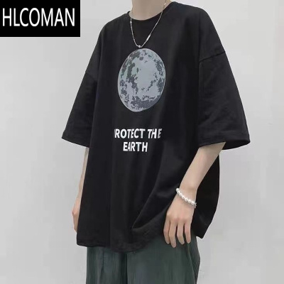HLCOMAN加肥加大码短袖男潮流宽松百搭ins学生新款t恤上衣港风五分袖体恤