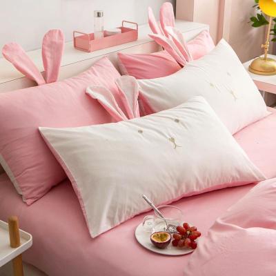 家柏饰(CORATED)少女心全棉水洗棉床上四件套兔全棉被套床单公主风三件套