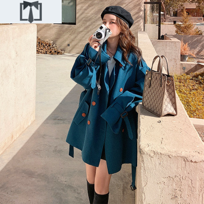 SUNTEK工装风衣外套女中长款小个子春秋2021新款韩版流行大衣英伦风气质风衣