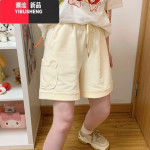 YIBUSHENG日系小熊刺绣休闲短裤女2024季新款可爱女装高腰显瘦五分裤子潮