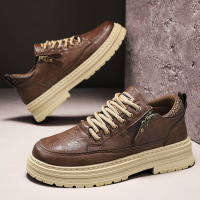 马丁鞋男士低帮英伦复古工装皮鞋休闲秋冬季套脚拉链厚底增高男鞋