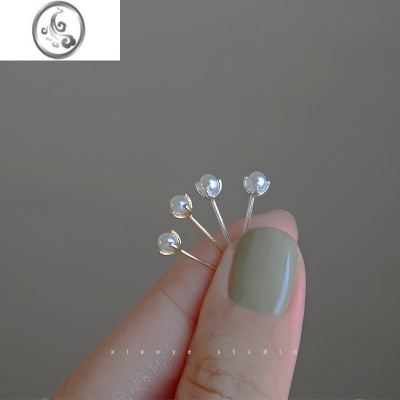 JiMi养耳洞925银银耳钉女耳环2021新款潮耳饰四爪珍珠小巧简约养耳棒