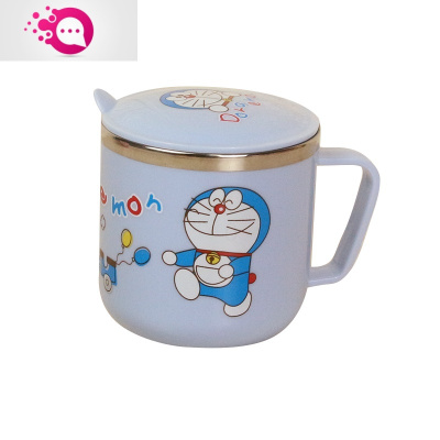 敬平304不锈钢卡通餐具防烫双耳碗家用婴儿带盖把手汤碗饭盒儿童水杯叮当儿童杯