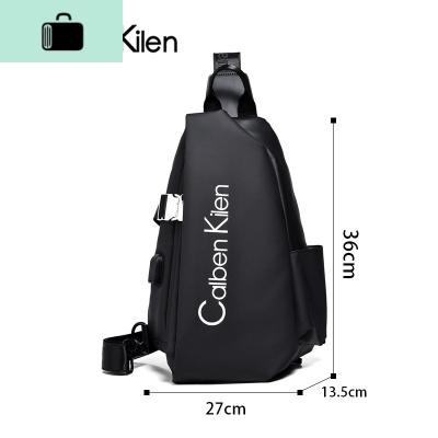 斜挎包男单肩包潮牌胸包男士包包2020新款男包时尚休闲小背包NEW LAKE 黑色男士单肩包