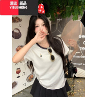 YIBUSHENG三木子自制~正肩短袖T恤女装季设计感小众上衣半袖针织圆领体恤