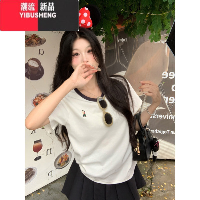 YIBUSHENG三木子自制~正肩短袖T恤女装季设计感小众上衣半袖针织圆领体恤