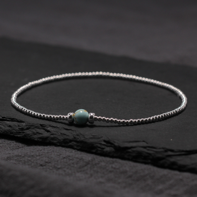 简约原创设计银饰饰品韩版复古简约纯银银珠脚饰绿松石转运珠脚链送女朋友老婆情人节七夕生日礼物
