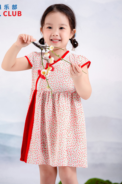 [1件3折]铅笔俱乐部2025夏装新款女小童连衣裙儿童国风印花裙子宝宝连身裙