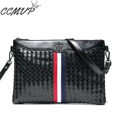 CCMVP品牌自营质量保证-CCMVP时尚手工编织手拿包潮流街头撞色皮质手腕包休闲ipad单肩包斜跨包黑色默认颜色