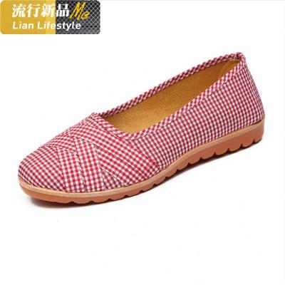 牛筋底老北京布鞋女款红蓝黑格子平底开车工作妈妈鞋知义(ZHIYI)休闲鞋