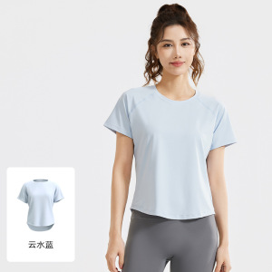 新款宽松网纱瑜伽短袖透气T恤运动健身上衣夏女跑步