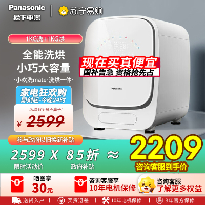 松下1公斤滚筒小欢洗mate内衣裤洗衣机迷你洗烘一体全自动婴童洗烘干除HPV血渍除菌螨智投 AD150
