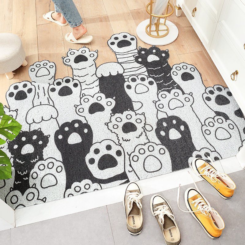 丝圈脚垫垫可自由裁剪进户口进地毯家用垫入户地垫 叠猫爪[横版] 120x150cm[加密弹力丝圈,舒适脚感]