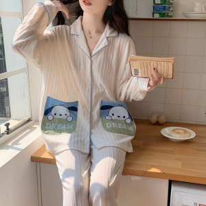 睡衣女士秋冬季长袖可外穿卡通韩版宽松开衫加大码学生家居服套装