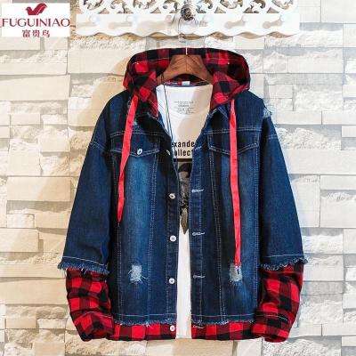 富贵鸟（FUGUINIAO）2021春秋季男女休闲连帽织带夹克外套情侣青少年学生高质量牛仔衣