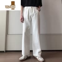 YANXUSNEIKLAU 白色休闲牛仔裤男韩版潮流宽松直筒百搭阔腿长裤