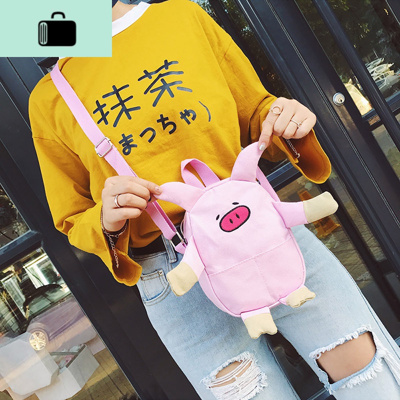 可爱软妹小猪帆布斜挎包女原宿风日系手提夏季学生单肩小包卡通NEW LAKE女斜挎包