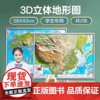 2025新版北斗58cm3d地图4开套装(中国地形+世界地形)学生专用版凹凸地图 中国地图+世界地图+胶贴+放大镜 PV