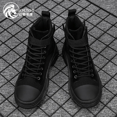 Ideamini马丁靴潮流男鞋高帮英伦风8cm工装靴子2020冬季帆布鞋内增高10cm靴子