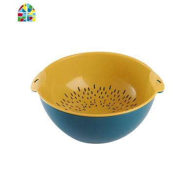 双层洗菜盆洗菜篮厨房家用淘米篮洗水果篮菜篮水果盘洗米箩 FENGHOU 北欧蓝/黄小号