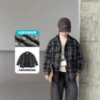 男童夹棉外套秋冬新款韩版儿童格子衬衫加厚中大童帅气棉衣潮