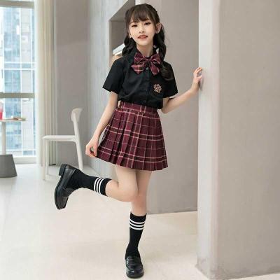 童9-12岁夏季小学生学院蝴蝶领结衬衫时髦洋气女生夏天透气舒适百褶裙