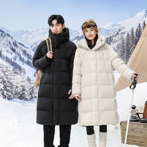 情侣中长款羽绒服男女情侣学院风新款冬季加厚保暖三防滑雪冲锋衣外套女羽绒服男冬季新款派克服蓬松防寒外套加厚大码女