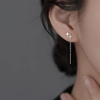 s925银星芒耳线女小众闪锆设计气质流苏耳链轻奢耳钉高级感耳饰