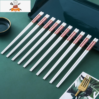 陶瓷筷子5双10双家庭防滑可高温骨瓷公筷家用ins轻奢 敬平 樱花粉陶瓷筷子10双