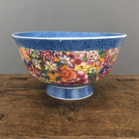 美帮汇清乾隆粉彩万花薄胎餐具饭碗景德镇仿古陶瓷家居装饰摆件收藏古玩