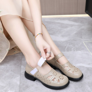 Brookings2023新款头层牛皮圆头低跟英伦风魔术贴小皮鞋夏季网红