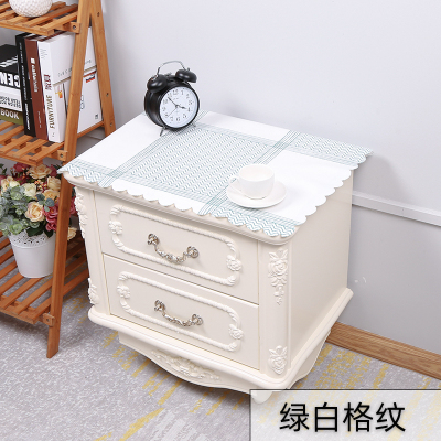 家柏饰(CORATED)床头柜盖布防水防油免洗北欧家用防尘罩套卧室床头盖巾冰箱防尘布 绿白格纹 50*60cm