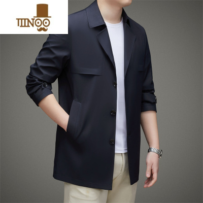 YANXU2023商务休闲高端纯色男士中长款夹克外套风衣男中青年翻领