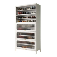 DXBG家用门口鞋柜室内入户储物柜一体翻门钢制5门10层60宽-白