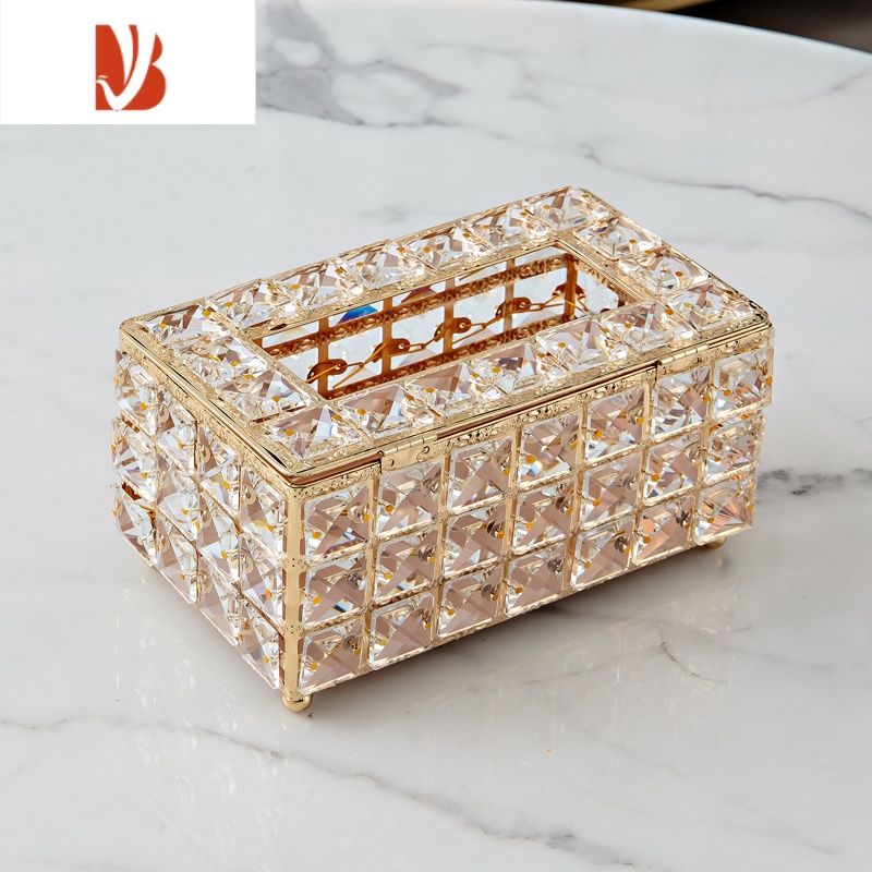 三维工匠轻奢网红水晶纸巾盒客厅餐厅遥控器收纳盒茶几花艺烟灰缸摆设 水晶纸巾盒
