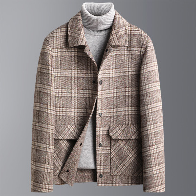 秋冬新款短款羊毛双面呢呢大衣男加厚格子双面呢羊毛大衣男装外套