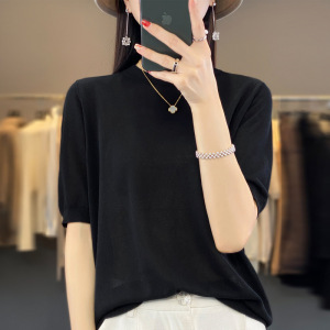 薄款鎏金沙亚麻短袖T恤女夏季新款时尚百搭圆领冰丝半袖女