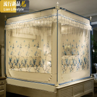 新款防摔坐床拉链蚊帐家用1.5米公主风加密蒙古包1.8m床加厚支架 三维工匠