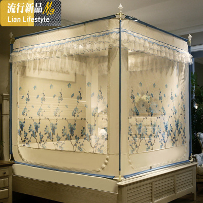 新款防摔坐床拉链蚊帐家用1.5米公主风加密蒙古包1.8m床加厚支架 三维工匠