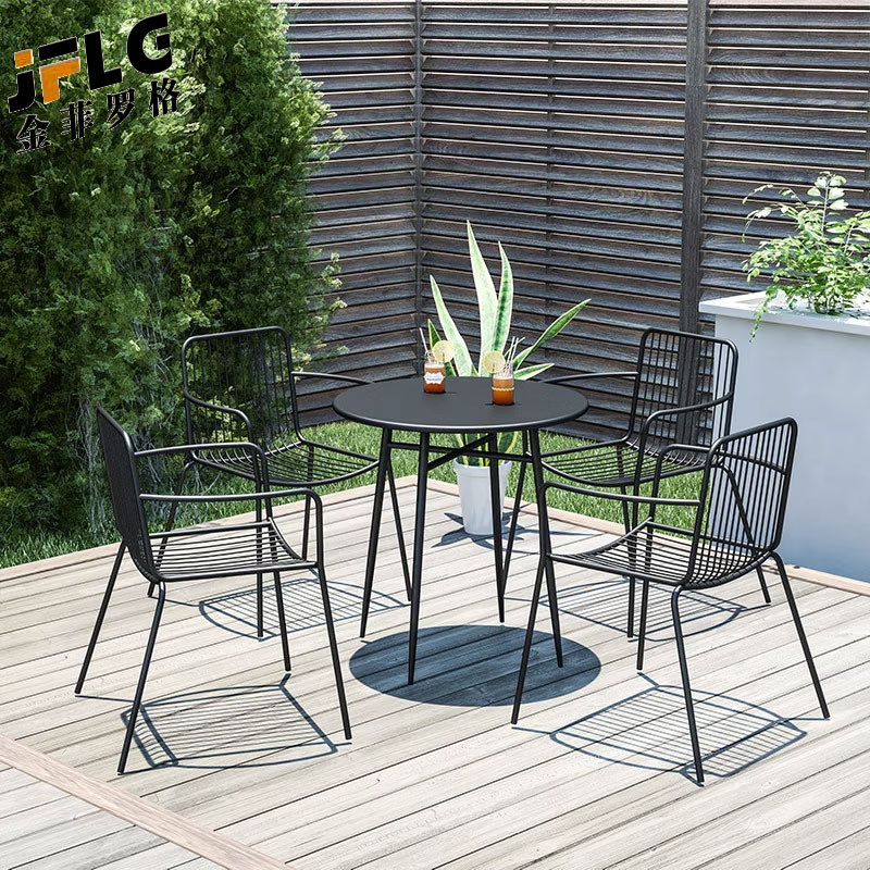 金菲罗格现代简约铁艺户外休闲桌椅 黑色一桌四椅
