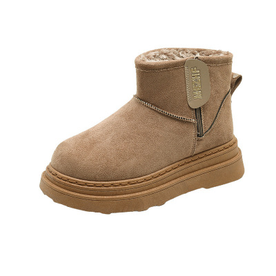 加绒雪地靴女厚底外穿年冬季新款真皮防水防滑保暖棉鞋子_821