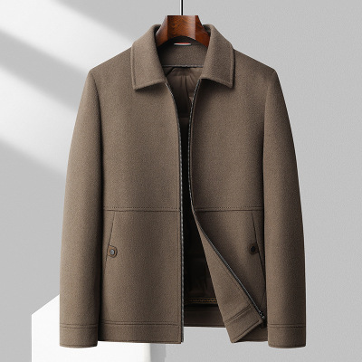 中老年商务鹅绒脱卸内胆双面呢羊毛茄克男秋冬新款简约双面呢外套_1