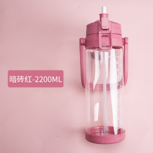 家柏饰(CORATED)大容量吸管杯3000水杯大美杯子2000ml超大1000大号水壶 暗砖红-2200ML