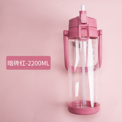 家柏饰(CORATED)大容量吸管杯3000水杯大美杯子2000ml超大1000大号水壶 暗砖红-2200ML