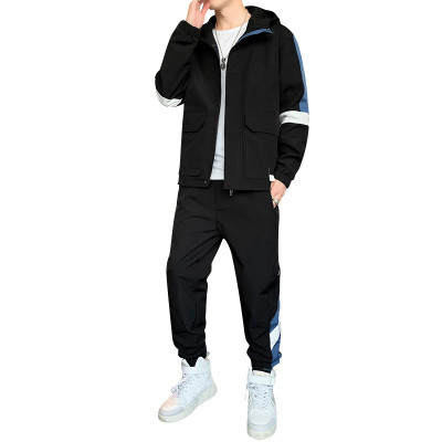 吉普战车JIPUZHANCHE春秋新款男士休闲运动套装连帽套头大码男装中青年男士夹克工装外套长袖衣服束脚休闲裤男士长裤