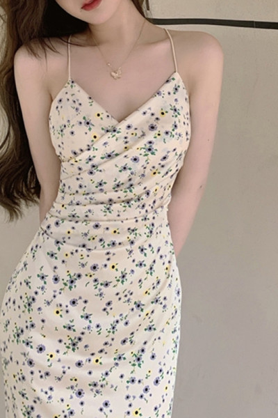 性感辣妹长款碎花连衣裙女装夏季半身裙短裙子A字裙长裙子茶歇裙