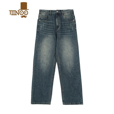 YANXU小众做旧设计感直筒牛仔裤男宽松休闲百搭ins高街复古长裤