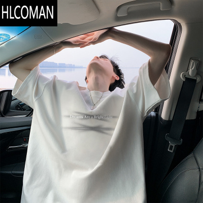 HLCOMAN小字母印花短袖t恤男夏季白色衣服2025新款半袖体恤