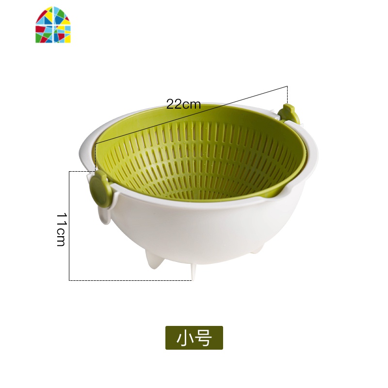 家用双层洗米筛洗菜篮子旋转洗水果篮厨房多功能沥水篮果盆 FENGHOU 樱花粉(大号)