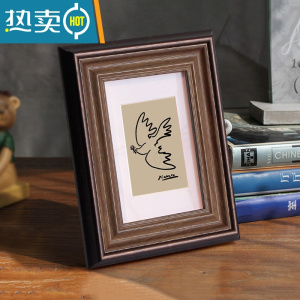 敬平美式小相框摆台黑胡桃色复古8寸6寸7儿童画框像框架创意5寸10寸A4 胡桃欧 6寸摆台[可放10.2*15.2cm]